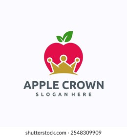 Plantilla de diseño de logotipo de corona de manzana. Concepto de fruta orgánica real. Símbolo de Vector creativo.
