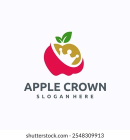 Apple crown logo design template. Royal organic fruit concept. Creative vector symbol.