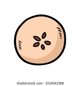 Apple cut in half with five stars seeds doodle. Vector illustration isolated on white background
