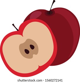 Apple cut in half, illustration, vector on white background.