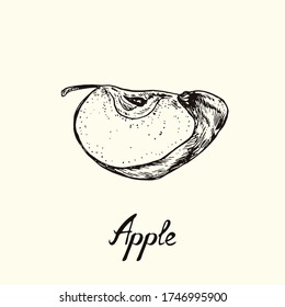 Corte de Apple, dibujo simple de doodle con inscripción, estilo de gravidez