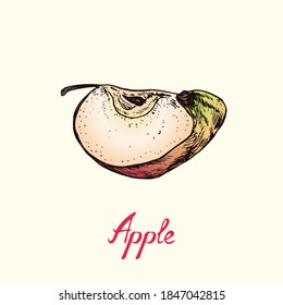Corte de Apple, dibujo simple de doodle de color con inscripción, estilo de gravidez