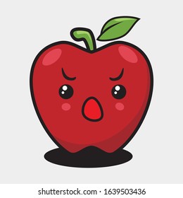 Apple. Cute fruit vector character, Cure and funny red apple character, mascot, decoration element, cartoon vector illustration. Red apple funny character, fruit character