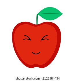 Apple. Cute, funny cartoon fruit character. Emotions. Food smilie. Vector illustration for children. 