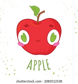 Ilustración de comida Apple Cute Funny Vector Cartoon. Cara de fruta de icono. Adecuado para el libro de aprendizaje, pegatinas, garabato infantil, afiche.