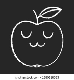 Apple cute kawaii chalk character. Happy fruit with smiling face. Funny emoji, emoticon, smile. Vector isolated chalkboard illustration