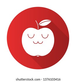 Apple cute kawaii flat design long shadow glyph character. Happy fruit with smiling face. Funny emoji, emoticon, smile. Vector isolated silhouette illustration