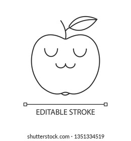 Apple cute kawaii linear character. Happy smiling fruit. Sleeping healthy vegetarian food. Thin line icon. Vector isolated outline illustration. Editable stroke