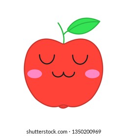 Apple cute kawaii vector character. Happy fruit with smiling face. Relieved, relaxed food. Funny emoji, emoticon, smile. Isolated cartoon color illustration
