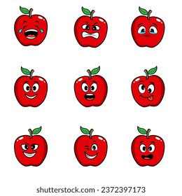 apple cute set cartoon vector expression