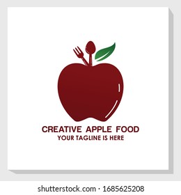 Apple and cutlery icon logo template vector, nature food logo template