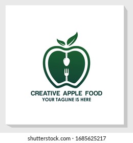 Logo-Vektorillustration für Apfel- und Besteck-Symbol, Vorlage für das Naturlogo