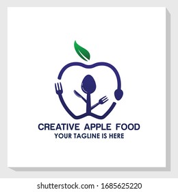 Apple and cutlery icon logo template vector, nature food logo template