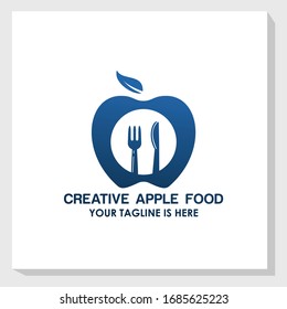 Apple and cutlery icon logo template vector, nature food logo template