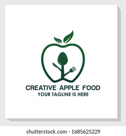 Logo-Vektorillustration für Apfel- und Besteck-Symbol, Vorlage für das Naturlogo