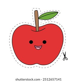 Apple cutting practice worksheet for Kids. Trace and color apple. Color and cut worksheet. Apple tracing worksheet printable. Kindergarten and preschool activity. Apple coloring page printable. 