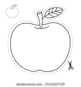 Planilha de prática de corte da Apple para crianças. Maçã de traço e cor. Planilha de cores e recortes. Planilha de rastreamento da Apple imprimível. Jardim de infância e atividade pré-escolar. Página de coloração de maçã imprimível. 