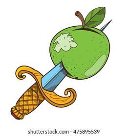 Apple with a dagger clipart on pirate theme.