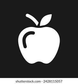 Apple dark mode glyph ui icon. Delicious and sweet fruit. Healthy food. User interface design. White silhouette symbol on black space. Solid pictogram for web, mobile. Vector isolated illustration
