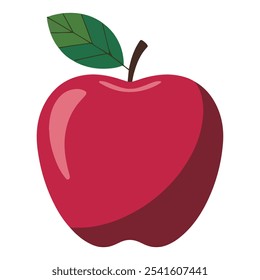 Manzana con sombra oscura, Ilustración vectorial de manzana en color rojo manzana con tallo y hojas verdes manzana roja.eps. Esto es alimentación saludable, frescura, dieta, estilos de vida, crecimiento, diseño plano para los seres humanos. 