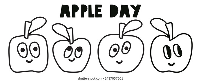 Apple day. Cute apples. Outline  design. Vector illustration on white background.