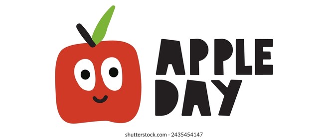 Apple day. Cute fruit. Banner design. Hand drawn vector illustration on white background.