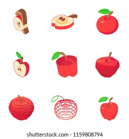 Apple day icons set. Isometric set of 9 apple day vector icons for web isolated on white background