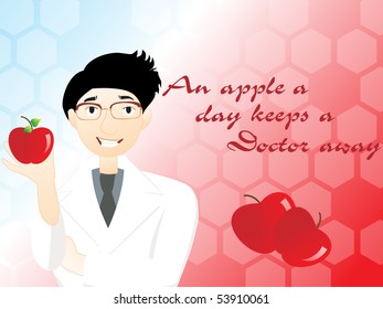 an apple a day keeps a doctor away background with doctor holding apple