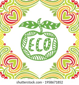 Apple decorative element eco. Vector illustration