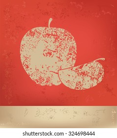 Apple design on red background, grunge vector