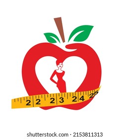 Ilustración del icono del vector de la dieta de Apple. Menú Dieta de Apple. Gimnasio blanco aislado y concepto de iconos de gimnasio. Mujer Dieta. Manzana roja.