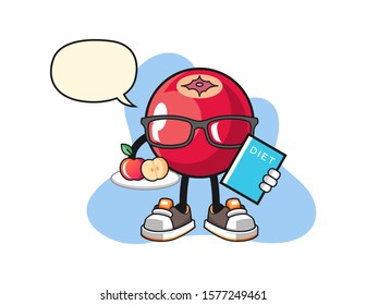 Apple dietitian with speech bubble cartoon. Mascot Character vector.