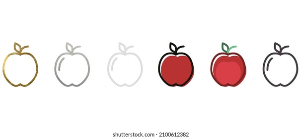 Apple con estilos diferentes. Icono. Patrón de contorno. Disponible en oro, plata, blanco, gris, negro. Gráficos lineales. Doodles. Emblema, insignia, silueta. Vector.
