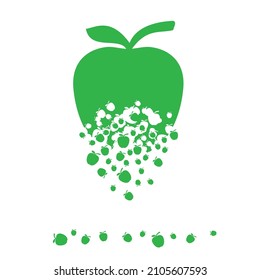The apple dissolves into a cloud of small apples. Destruction effect. Diffusion.