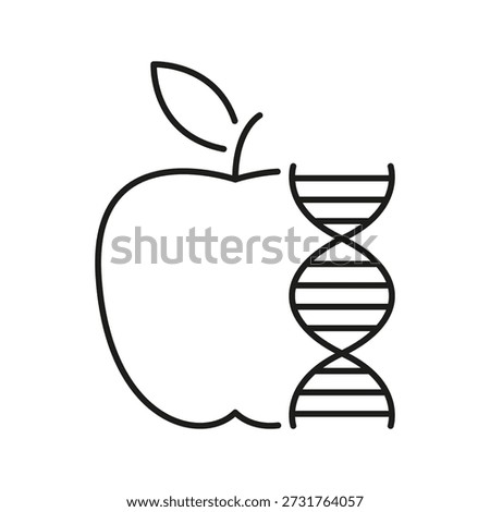Apple With Dna Strand Line Icon. Genetic Modification And Biotechnology In Agriculture Outline Symbol. Genetically Engineered Food Concept. Editable Stroke. Isolated Vector Illustration.