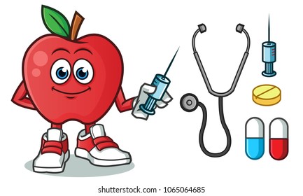 apple doctor mascot vector cartoon illustration