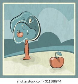 The apple does not fall far from the tree. Vector Illustration with texture on extra layer