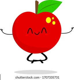 apple doing yoga red and ripe cartoon character sitting in lotus position concept of health and relaxation object on a white background