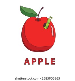 apple doodle with caterpillar. simple design of apple with caterpillar. Caterpillars that eat apples