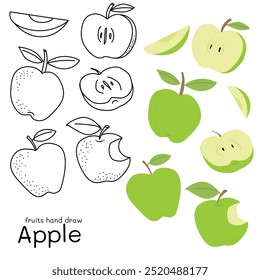 Apple doodle hand drawn outline and colors for kid, Package, labels Design element. Vector illustration