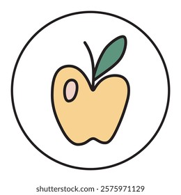 Apple doodle icon hand drawn with thin line in minimalistic style and colored