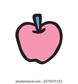 Apple doodle icon hand drawn with black line in freehand style and colored
