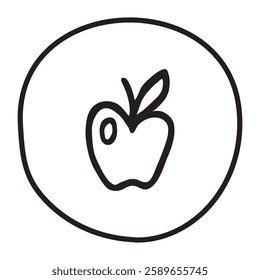 Apple doodle icon hand drawn with black line in freehand style