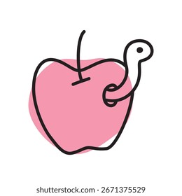 Apple doodle icon hand drawn with thin line and colorful blob
