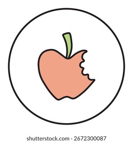 Manzana doodle icono dibujado a mano con línea delgada en estilo minimalista y de color