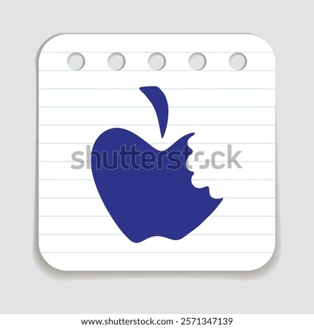 Apple doodle icon hand drawn with blue pen on a notepaper in flat style