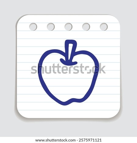 Apple doodle icon hand drawn with blue pen on a notepaper
