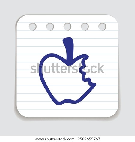 Apple doodle icon hand drawn with blue pen on a notepaper