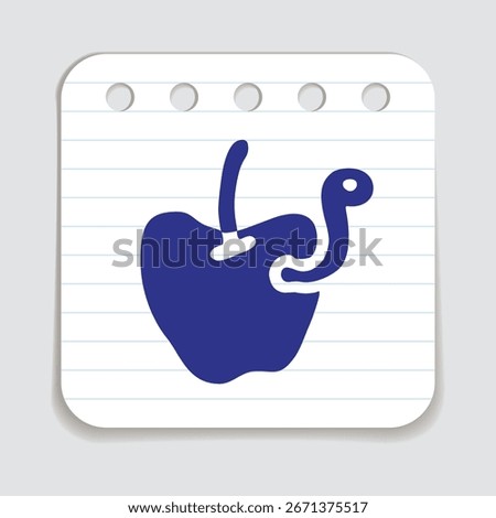 Apple doodle icon hand drawn with blue pen on a notepaper in flat style