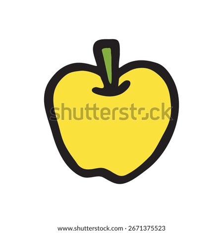 Apple doodle icon hand drawn with black line in freehand style and colored